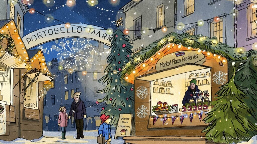 Paddington Bear goes to Portobello Market accompanied by Mrs Brown and Judy to look for a Christmas Present for Mr Curry