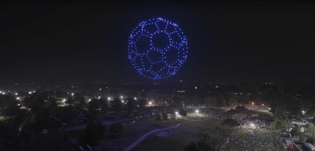 HP - Incorporating drone technology, a spectacular soccer ball soars through a illuminated park during an astonishing night-time display.